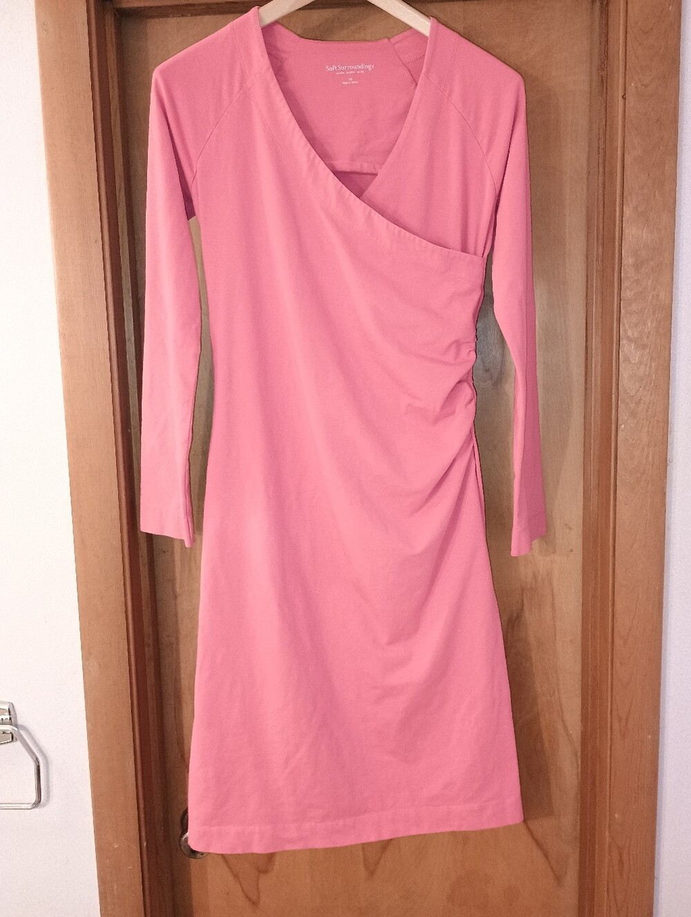 Soft Surroundings Pink Wear Anywhere Tall Sm Faux Wrap Long Sleeve Dress Ruched